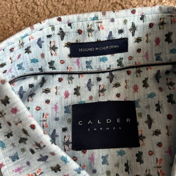 Calder Of Carmel Limited Edition Blue Insect Bug Print Button Down Shirt - Picture 4 of 11